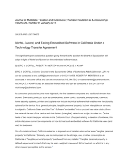 Nortel, Lucent, and Taxing Embedded Software in California Under a Technology Transfer Agreement