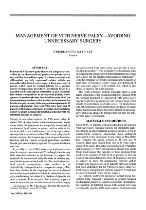 Management of Vith Nerve Palsy-Avoiding Unnecessary Surgery