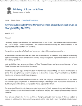 Keynote Address by Prime Minister at India-China Business Forum in S