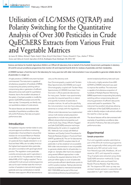 Utilisation of LC/MSMS (QTRAP) and Polarity Switching for the Quantitative Analysis of Over 300 Pesticides in Crude Quechers