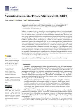 Automatic Assessment of Privacy Policies Under the GDPR