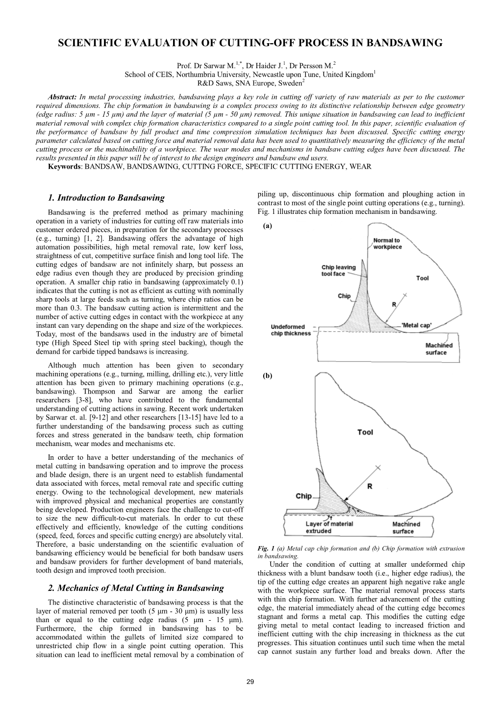 Scientific Evaluation of Cutting-Off Process in Bandsawing
