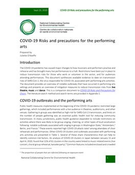 COVID-19 Risks and Precautions for the Performing Arts