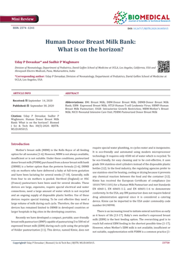 Human Donor Breast Milk Bank: What Is on the Horizon?