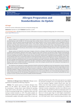 Allergen Preparation and Standardization: an Update