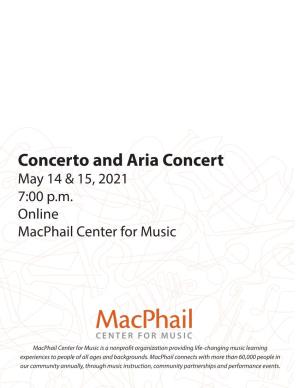 Concerto and Aria Concert May 14 & 15, 2021 7:00 P.M