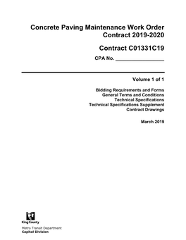 Concrete Paving Maintenance Work Order Contract 2019-2020 Contract C01331C19 CPA No