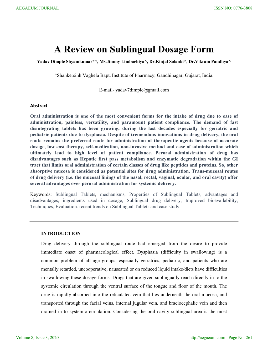 A Review on Sublingual Dosage Form