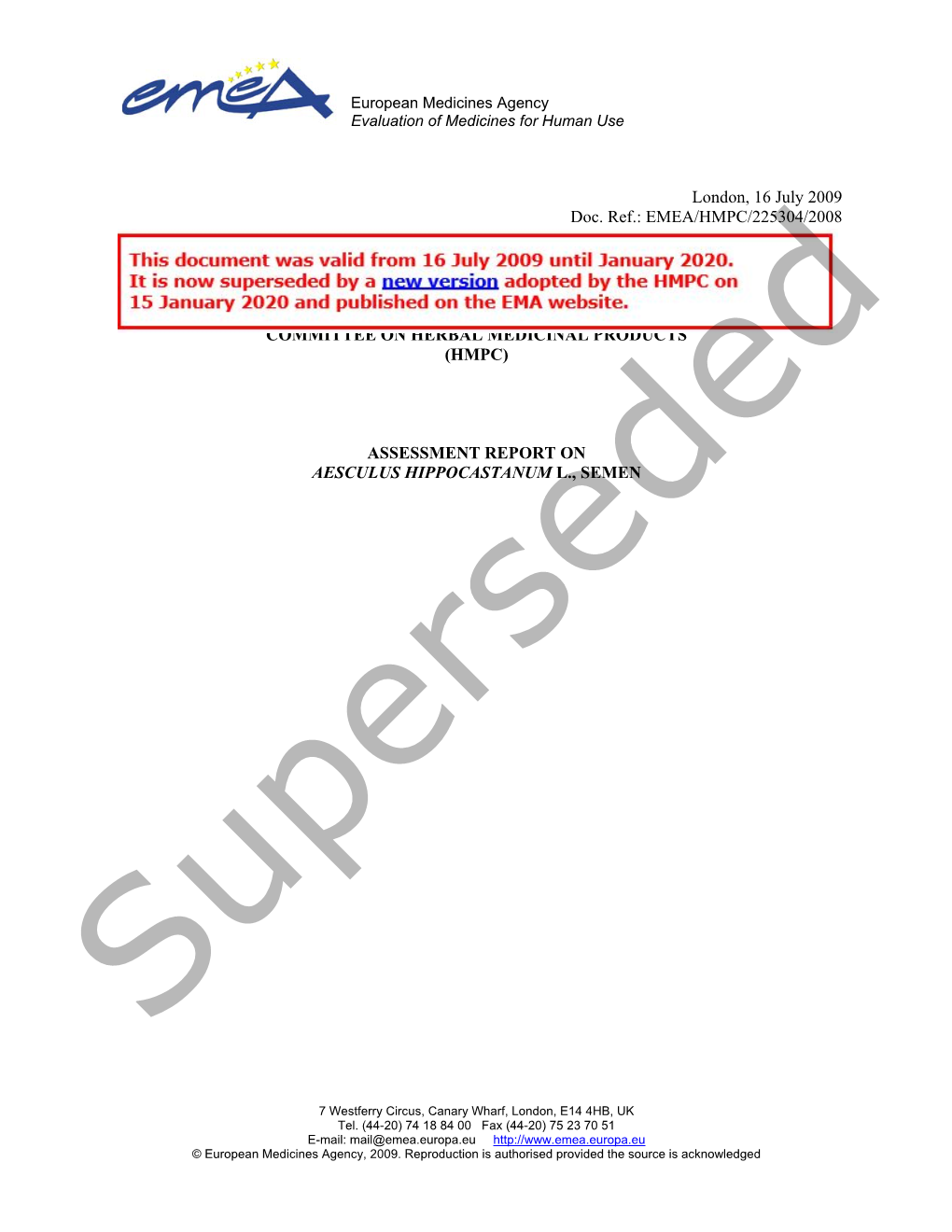 Assessment Report on Aesculus Hippocastanum L., Semen