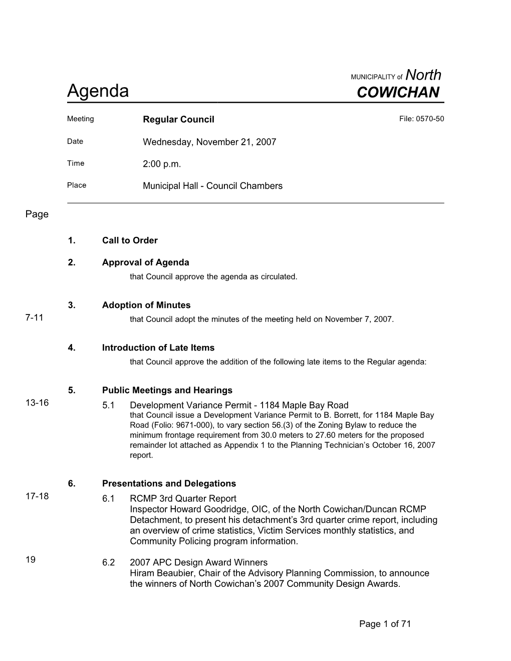 Agenda COWICHAN