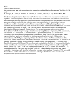 (Publication Only) Corynebacterium Spp. and Arcanobacterium Haemolyticum Identification
