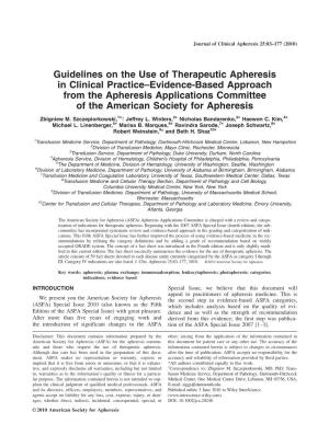 Guidelines on the Use of Therapeutic Apheresis in Clinical Practice