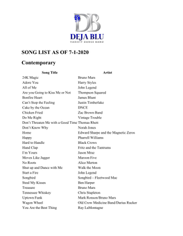 SONG LIST AS of 7-1-2020 Contemporary