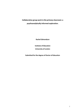 Collaborative Group Work in the Primary Classroom: a Psychoanalytically Informed Exploration