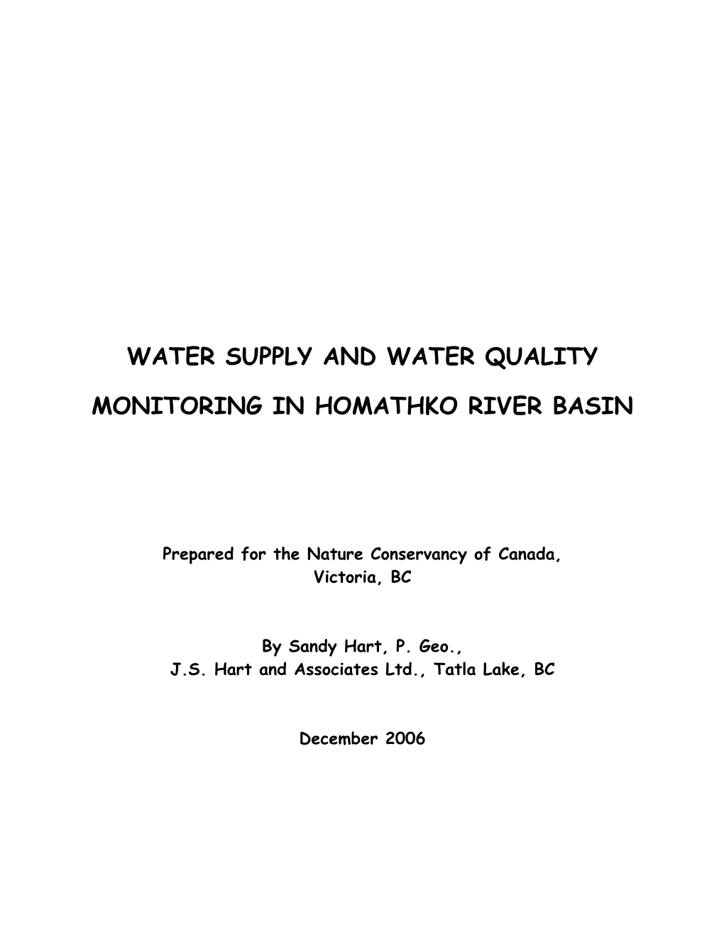 Water Supply and Water Quality Monitoring In