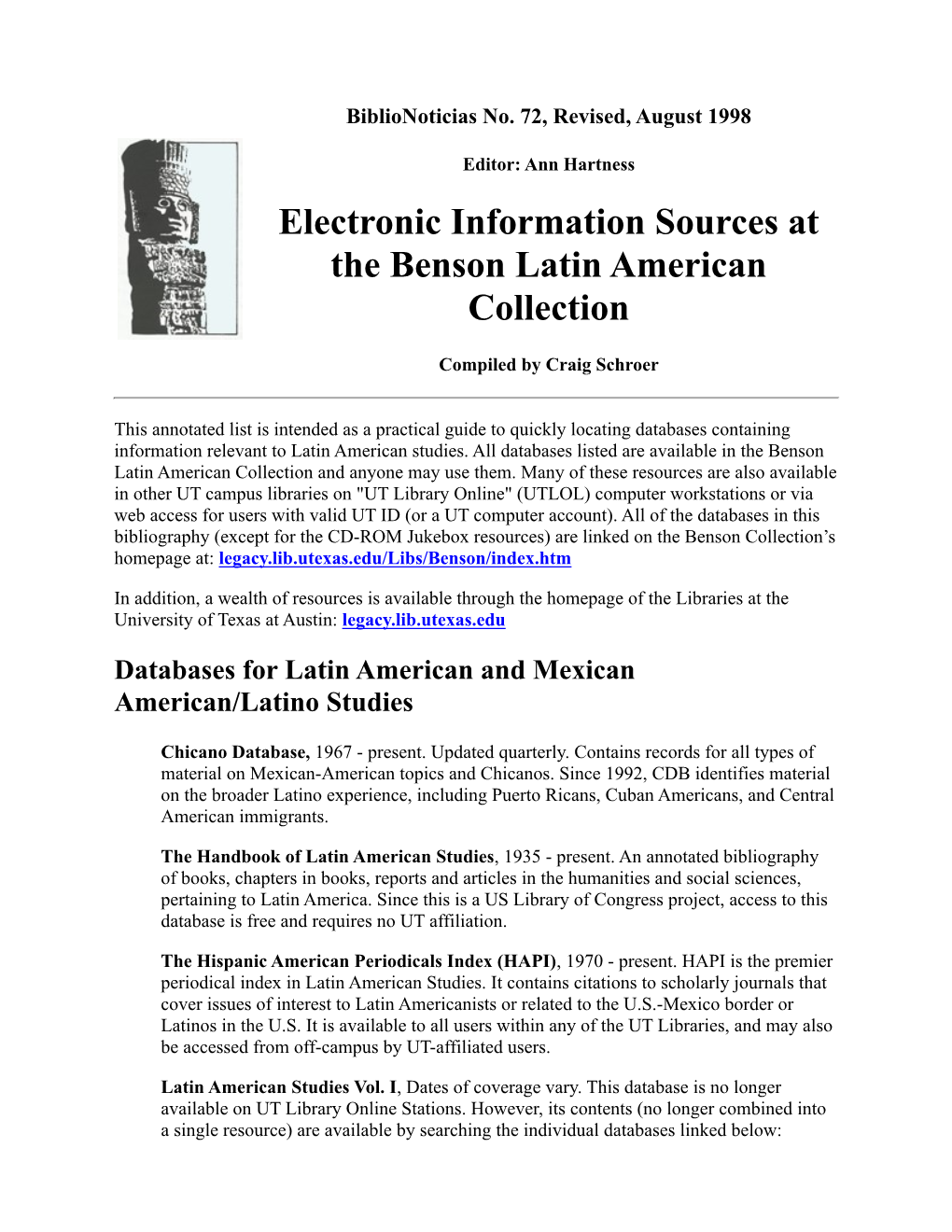 Electronic Information Sources at the Benson Latin American Collection