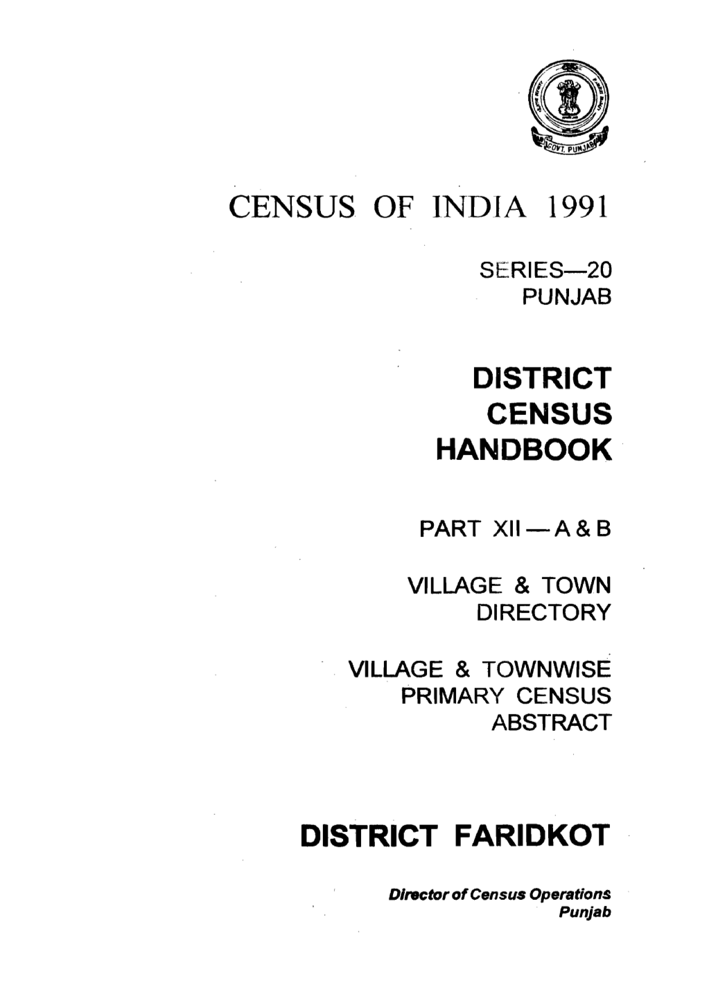 Village & Townwise Primary Census Abstract, Faridkot , Part XII-A & B