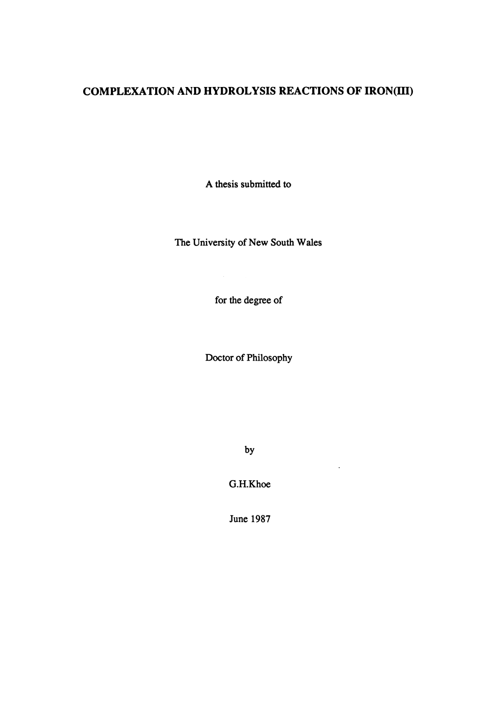 Complexation and Hydrolysis Reactions of Iron (III)