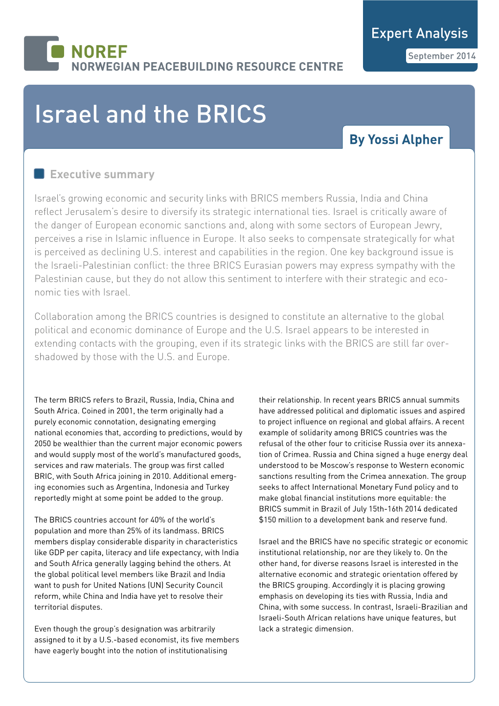 Israel and the BRICS by Yossi Alpher