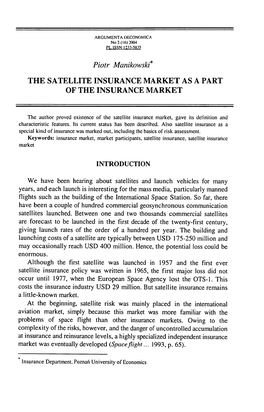 The Satellite Insurance Market As a Part of the Insurance Market