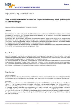 New Prohibited Substances Addition to Procedures Using Triple Quadrupole LC/MS2 Technique