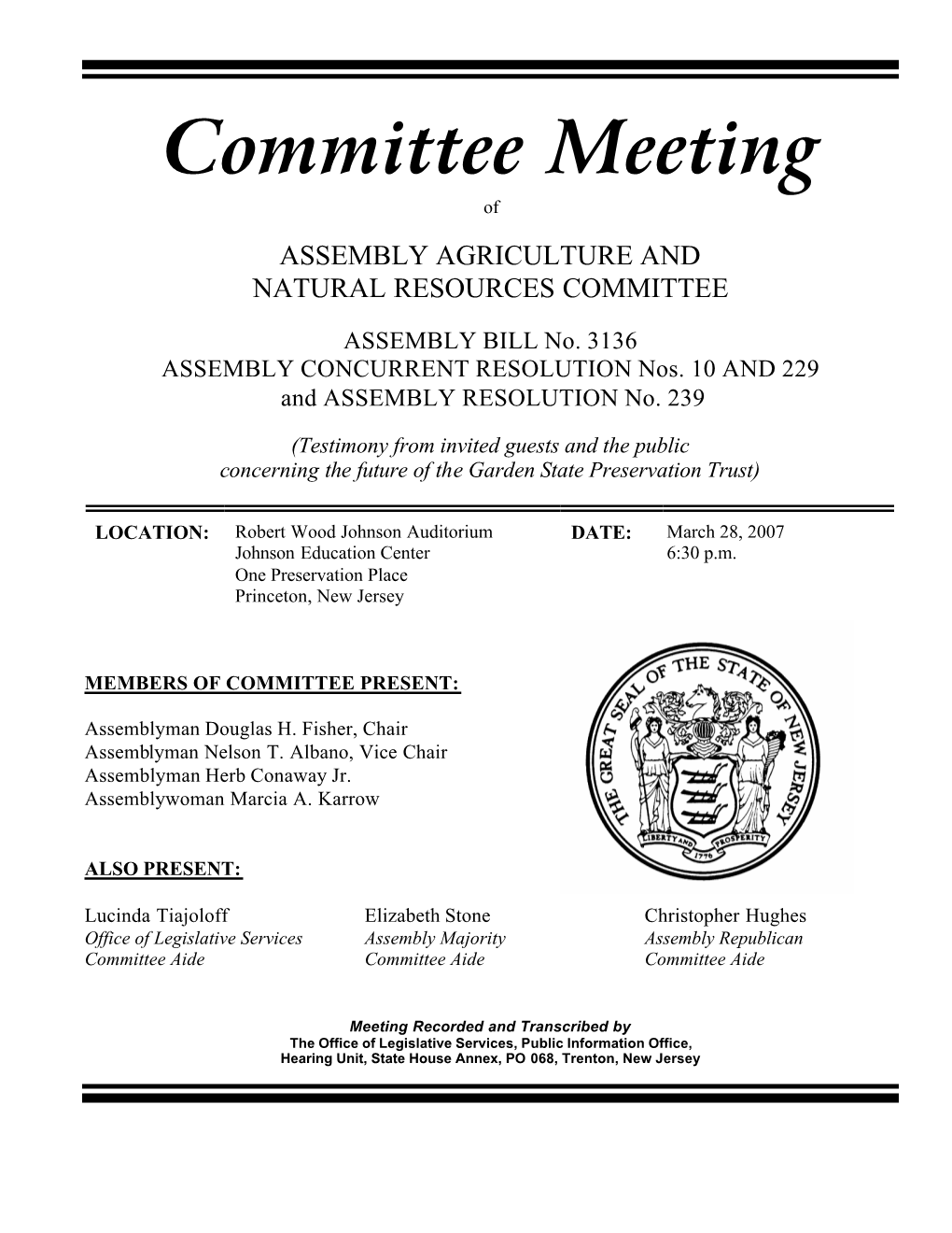 Hearing Unit, State House Annex, PO 068, Trenton, New Jersey