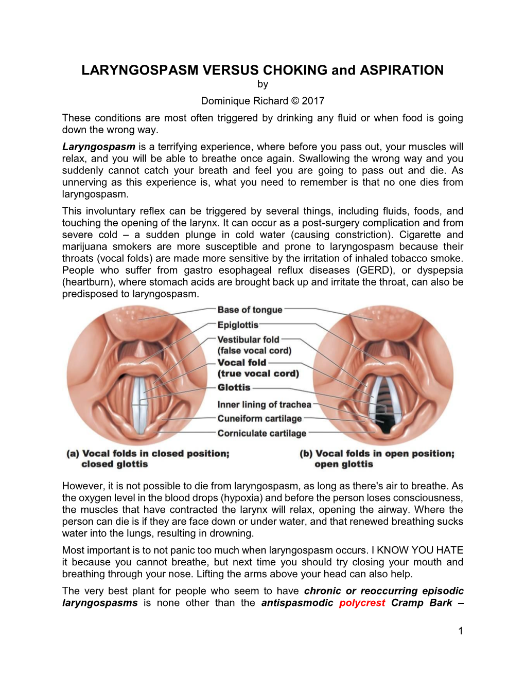 LARYNGOSPASM VERSUS CHOKING and ASPIRATION