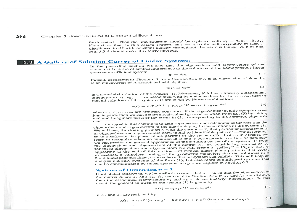 Agallery of Solution Curves of Linear Ystems Systems of Dimension N