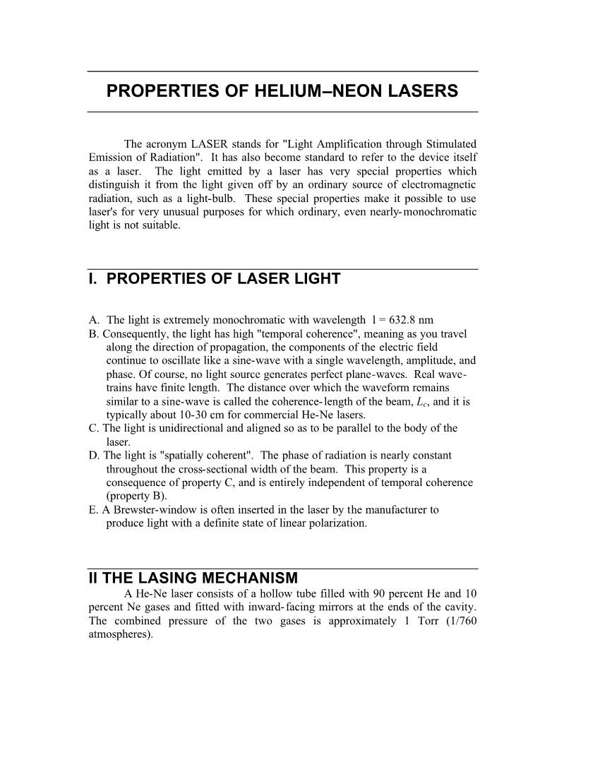 Properties of Helium–Neon Lasers