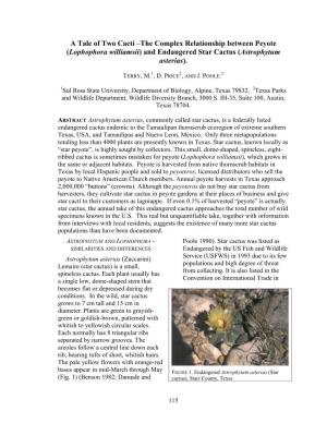 A Tale of Two Cacti –The Complex Relationship Between Peyote (Lophophora Williamsii) and Endangered Star Cactus (Astrophytum Asterias)