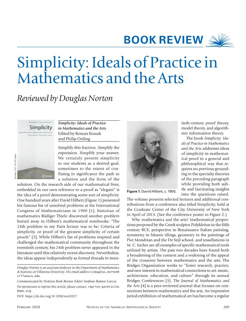 Simplicity: Ideals of Practice in Mathematics and the Arts Reviewed by Douglas Norton