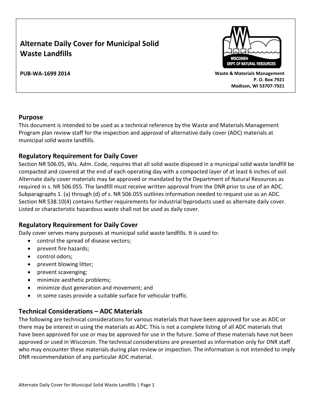 Alternative Daily Cover for Municipal Solid Waste Landfills