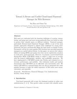 Toward a Secure and Usable Cloud-Based Password Manager for Web Browsers