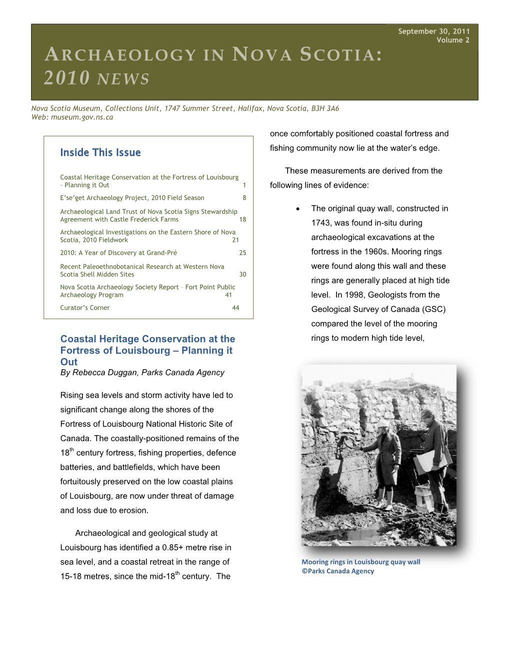 Archaeology in Nova Scotia: 2010 News Volume 2