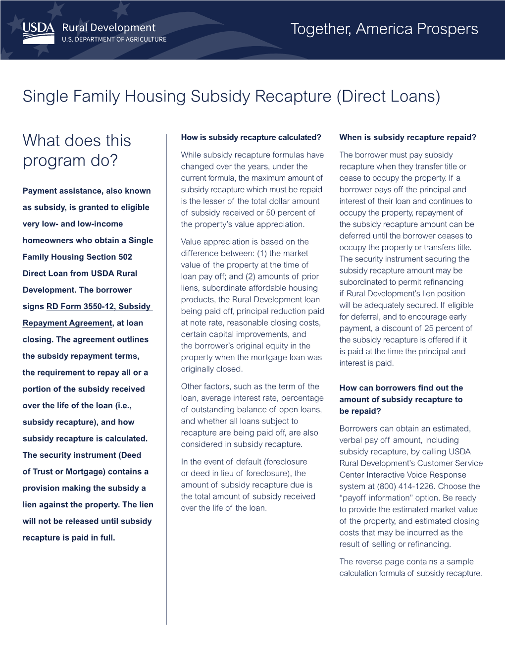 Single Family Housing Subsidy Recapture (Direct Loans)