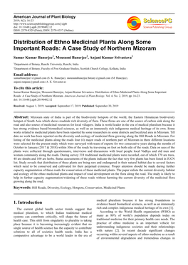 Distribution of Ethno Medicinal Plants Along Some Important Roads: a Case Study of Northern Mizoram