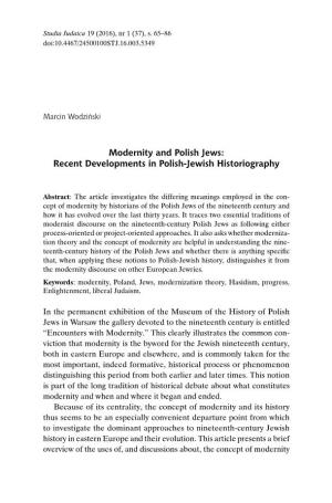 Modernity and Polish Jews: Recent Developments in Polish-Jewish Historiography