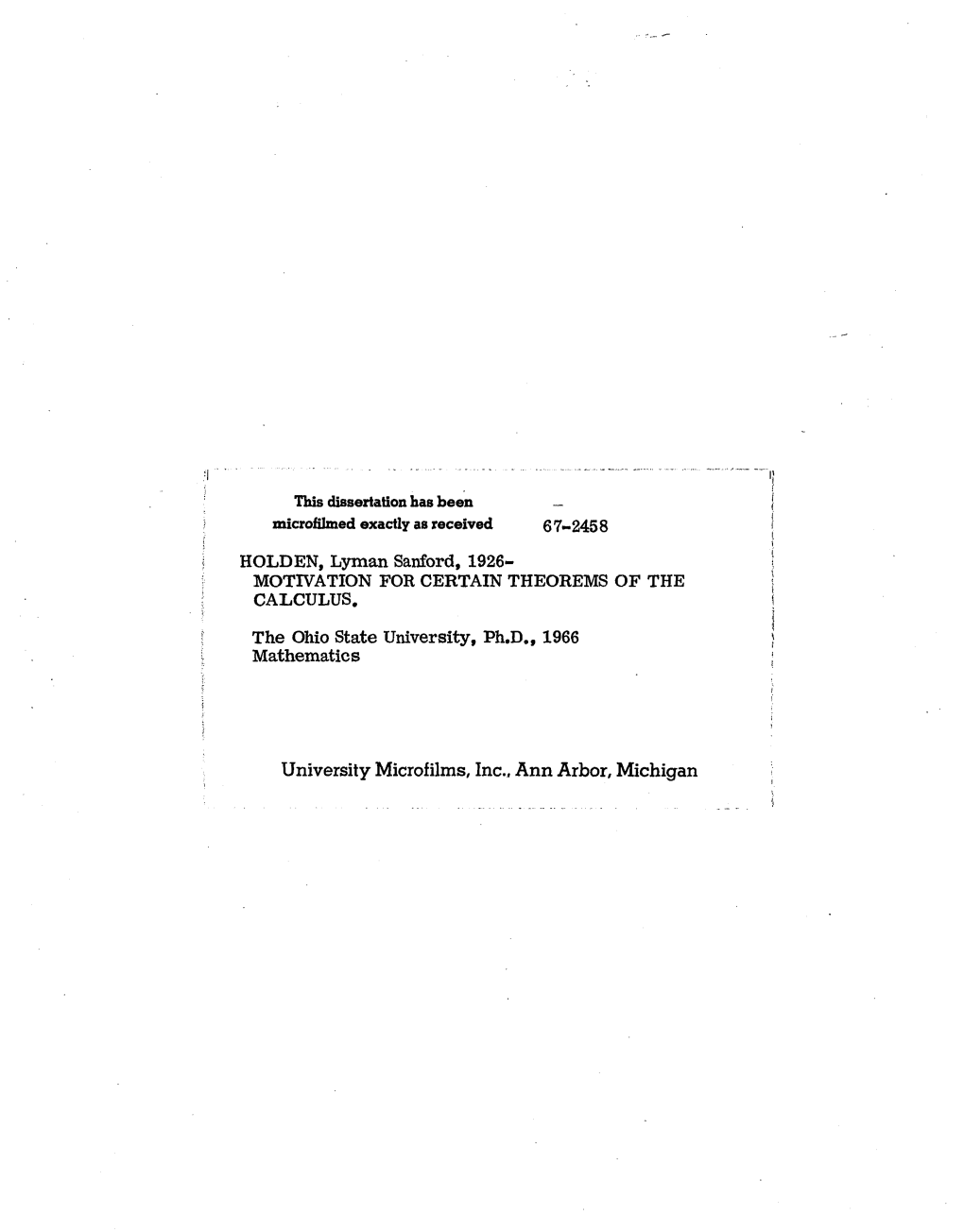University Microfilms, Inc., Ann Arbor, Michigan (2) Copyright By