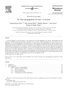 In Vitro Propagation of Rose—A Review