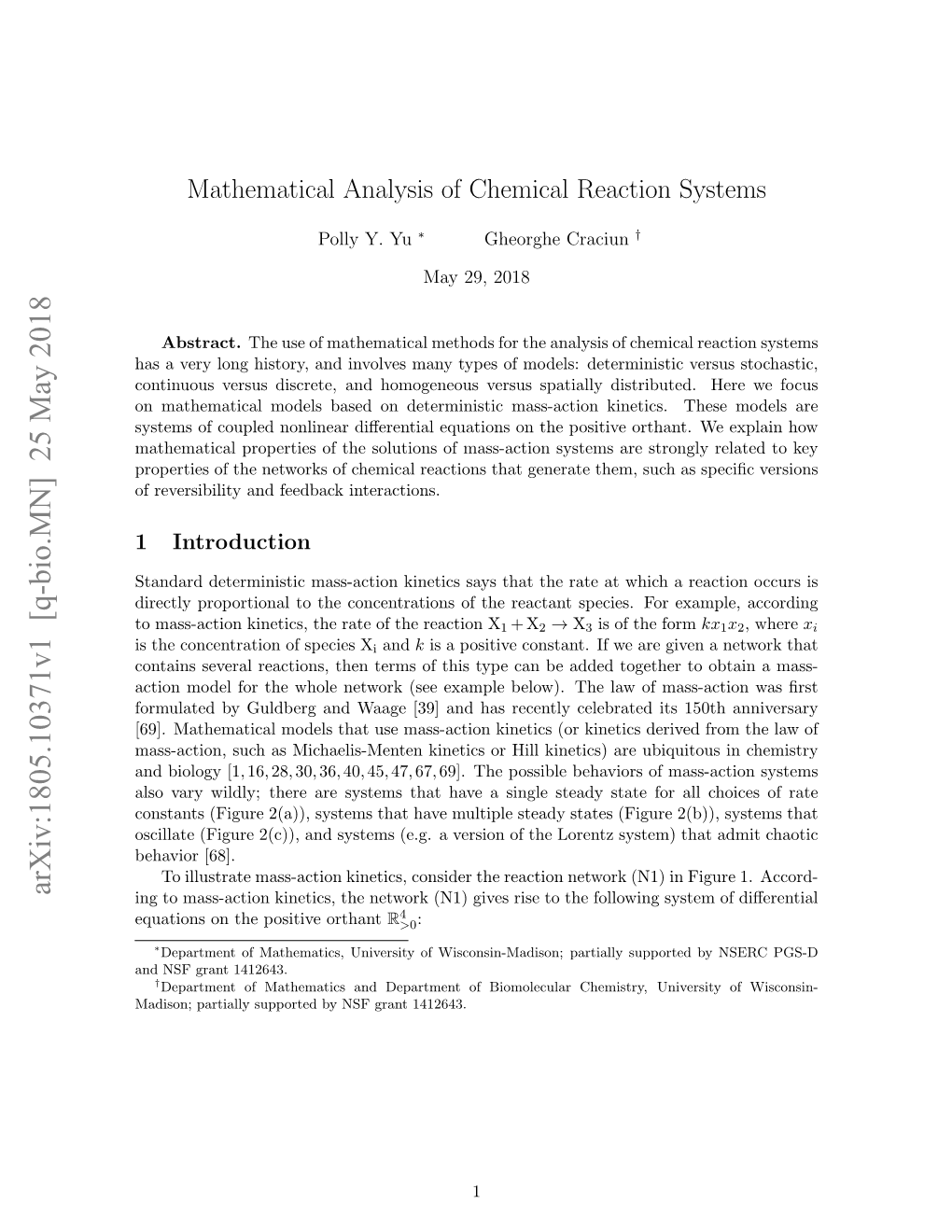 Mathematical Analysis of Chemical Reaction Systems