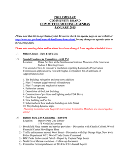 Preliminary Community Board Committee Meeting Agendas January 2015