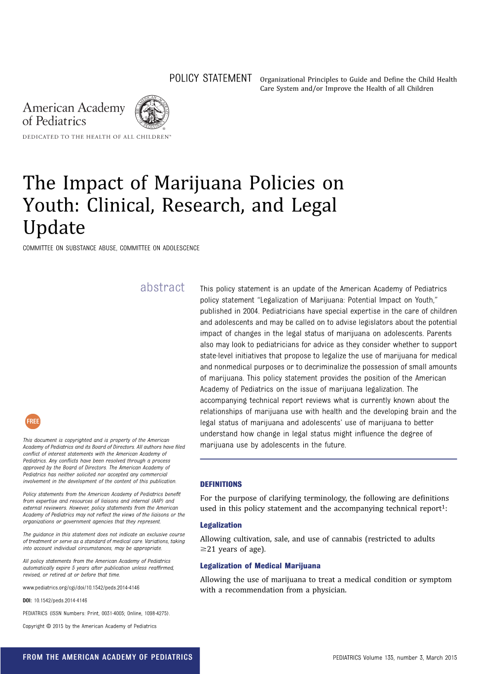 American Academy of Pediatrics Marijuana Policy Statement