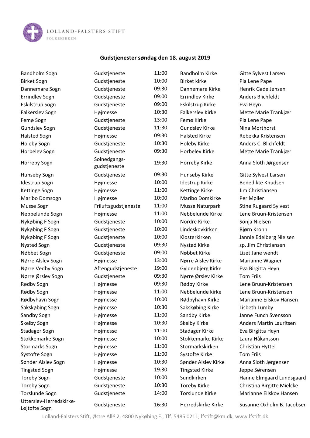 Gudstjenester Søndag Den 18. August 2019