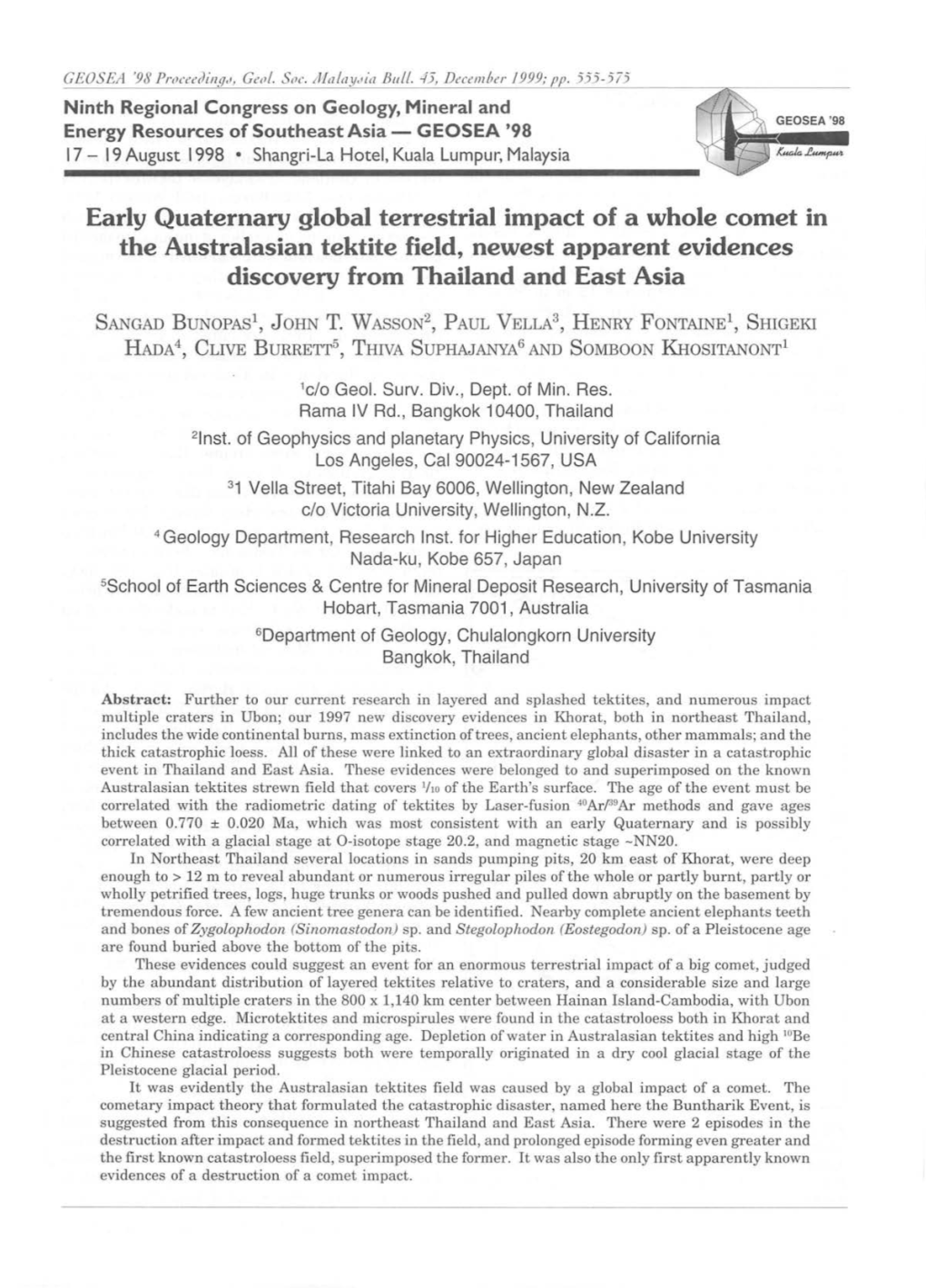 Early Quaternary Global Terrestrial Impact of a Whole Comet in the Australasian Tektite Field, Newest Apparent Evidences Discovery from Thailand and East Asia