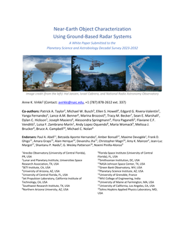 Near-Earth Object Characterization Using Ground-Based Radar Systems a White Paper Submitted to the Planetary Science and Astrobiology Decadal Survey 2023-2032