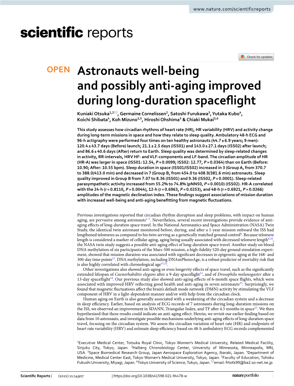 Astronauts Well-Being and Possibly Anti-Aging Improved During Long