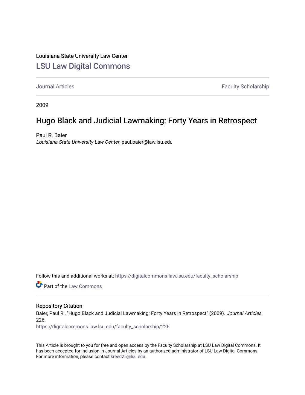 Hugo Black and Judicial Lawmaking: Forty Years in Retrospect