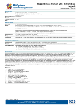 Recombinant Human Dkk-1 (Histidine- Tagged) Catalog Number: 1096-DK