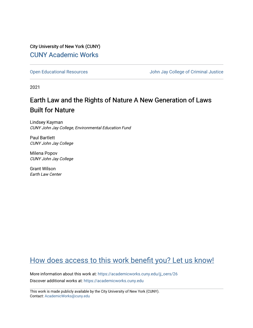 Earth Law and the Rights of Nature a New Generation of Laws Built for Nature
