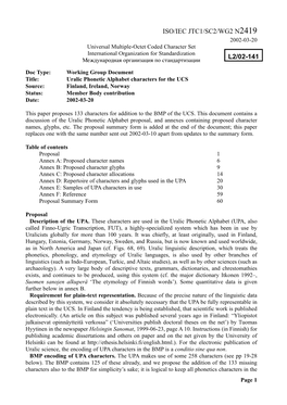 L2/02-141: Uralic Phonetic Alphabet Characters for The